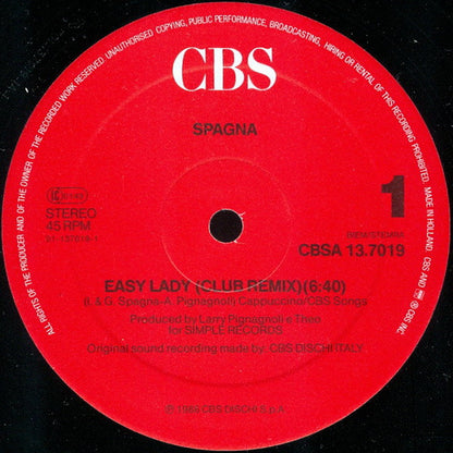 Spagna* : Easy Lady (Club Remix) (12", Maxi)