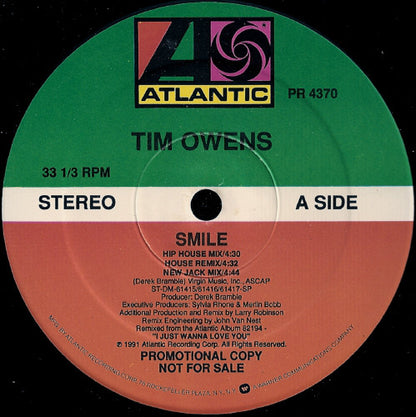 Tim Owens : Smile (12", Maxi, Promo)