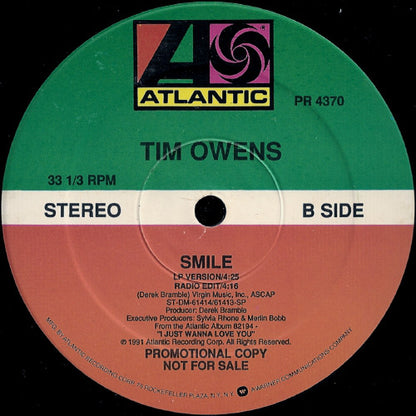 Tim Owens : Smile (12", Maxi, Promo)