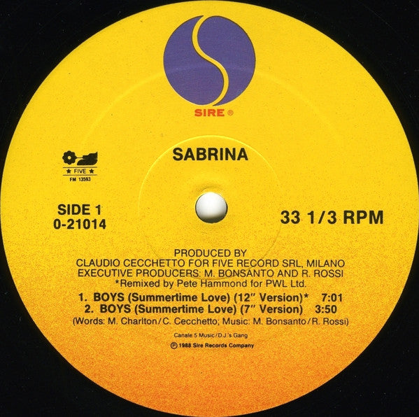 Sabrina : Boys (Summertime Love) (12", Maxi)