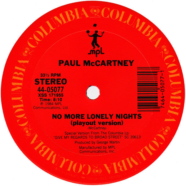 Paul McCartney : No More Lonely Nights (12", Single, Pit)