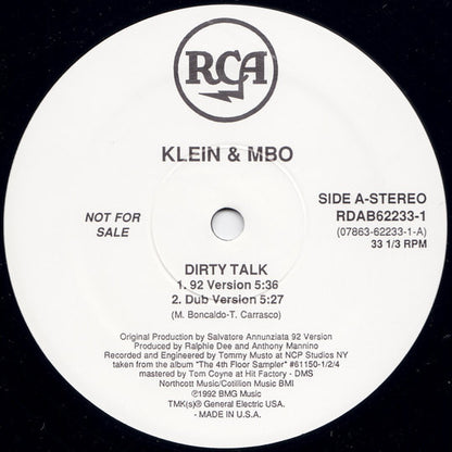 Klein & MBO* / B. Beat Girls* : Dirty Talk / For The Same Man (12", Promo)