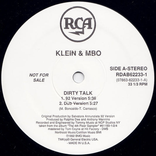 Klein & MBO* / B. Beat Girls* : Dirty Talk / For The Same Man (12", Promo)