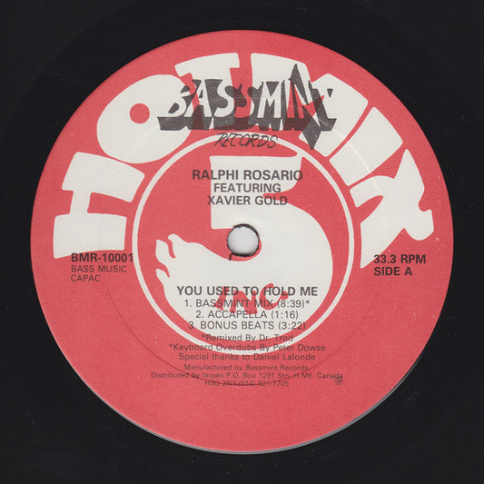 Ralphi Rosario Featuring Xavier Gold* : You Used To Hold Me (12")