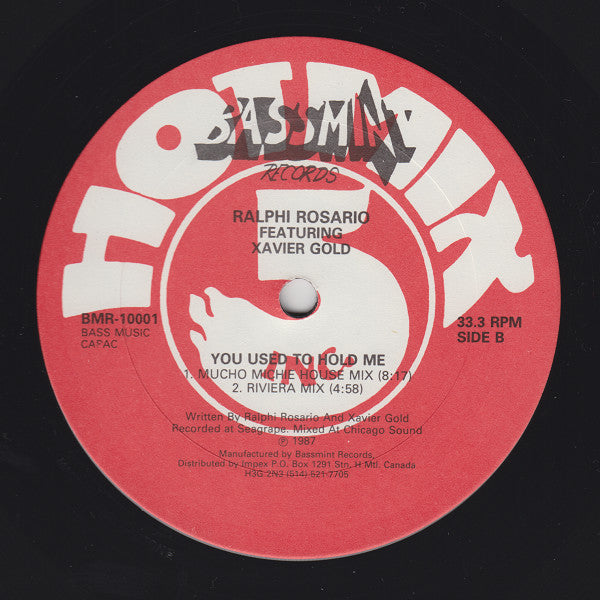 Ralphi Rosario Featuring Xavier Gold* : You Used To Hold Me (12")