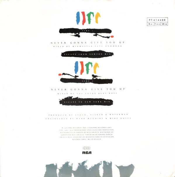 Rick Astley : Never Gonna Give You Up (Escape From Newton Mix & Escape To New York Mix) (12", Single)