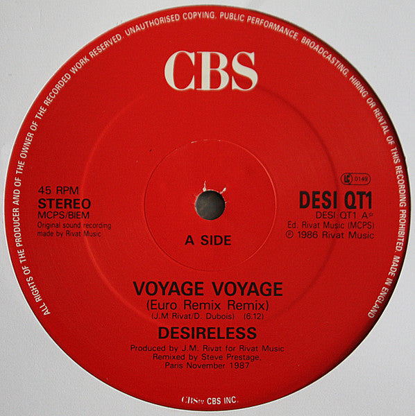 Desireless : Voyage Voyage (Euro Remix Remix) (12")