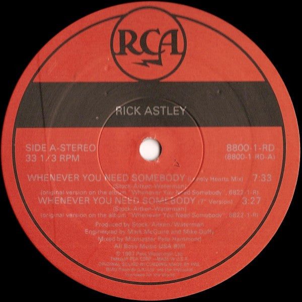 Rick Astley : Whenever You Need Somebody (12", Single)
