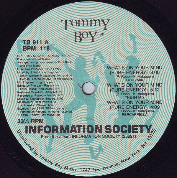 Information Society : What's On Your Mind (Pure Energy) (12", Single)