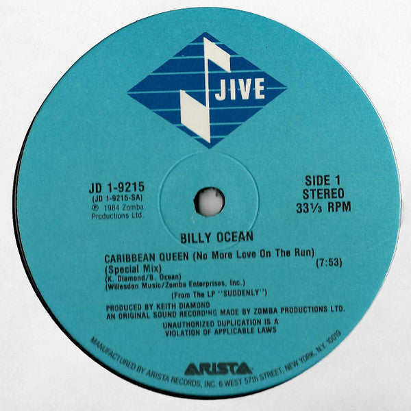 Billy Ocean : Caribbean Queen (No More Love On The Run) (12", Ind)