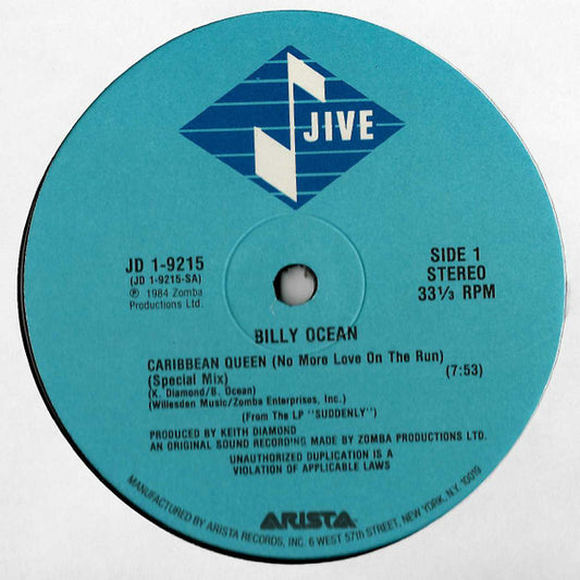 Billy Ocean : Caribbean Queen (No More Love On The Run) (12", Ind)