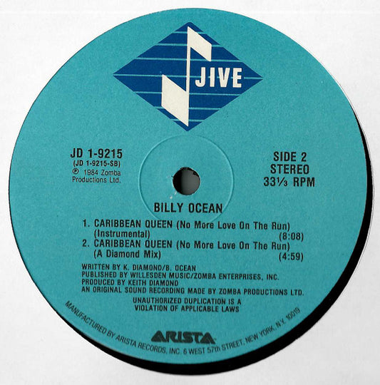 Billy Ocean : Caribbean Queen (No More Love On The Run) (12", Ind)
