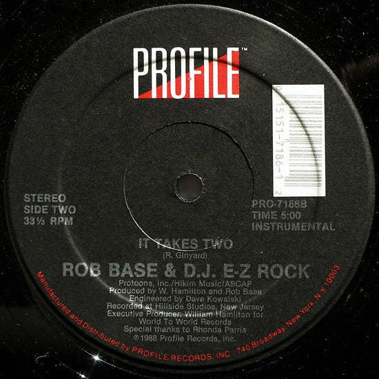 Rob Base & DJ E-Z Rock : It Takes Two (12", Single, HRM)