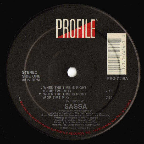 Sassa : When The Time Is Right (12", Single)