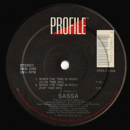 Sassa : When The Time Is Right (12", Single)