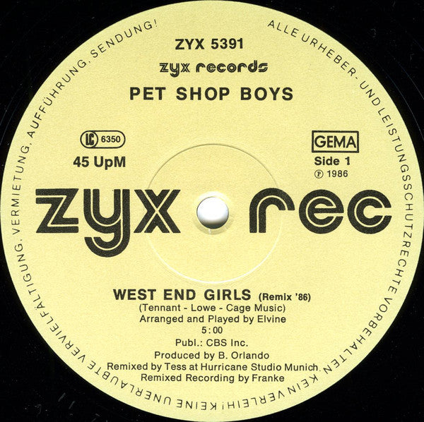 Pet Shop Boys : West End Girls '86 (12", Maxi)