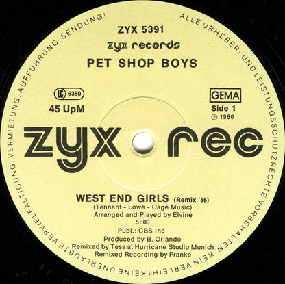 Pet Shop Boys : West End Girls '86 (12", Maxi)