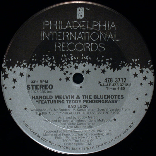 Harold Melvin And The Blue Notes Featuring Teddy Pendergrass : Bad Luck / Don't Leave Me This Way (12", Single)