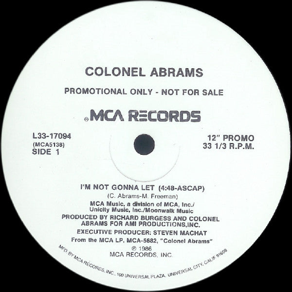 Colonel Abrams : I'm Not Gonna Let (12", Promo)