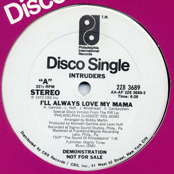 Intruders* : I'll Always Love My Mama (12", Single, Promo)