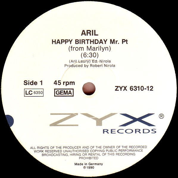 Aril : Happy Birthday Mr. Pt. (From Marilyn) (12")