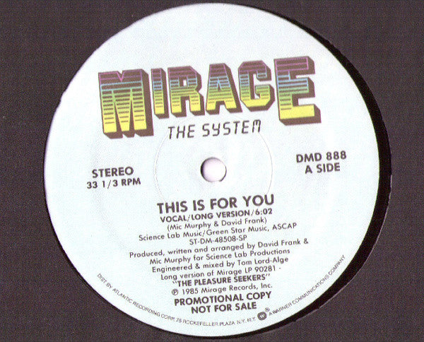 The System : This Is For You (12", Promo)