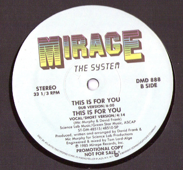 The System : This Is For You (12", Promo)