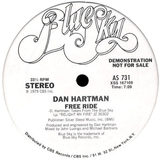 Dan Hartman : Free Ride / Vertigo / Relight My Fire (Progressive Instrumental Remix) (12", Promo)