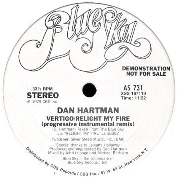 Dan Hartman : Free Ride / Vertigo / Relight My Fire (Progressive Instrumental Remix) (12", Promo)