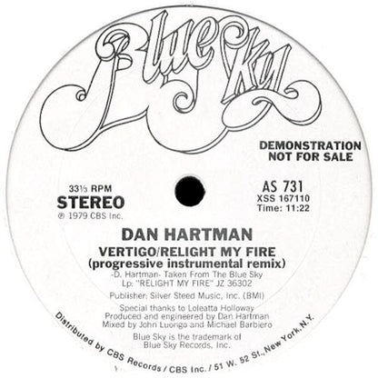 Dan Hartman : Free Ride / Vertigo / Relight My Fire (Progressive Instrumental Remix) (12", Promo)