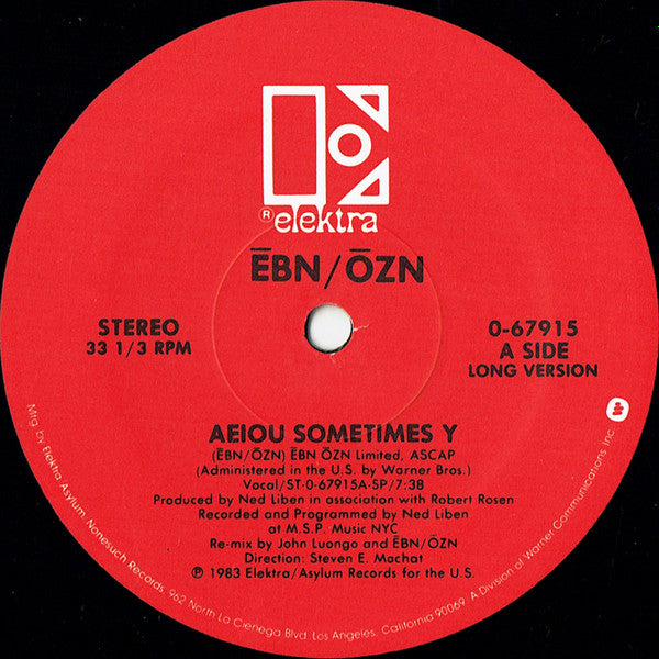 Disco de Vinil - Ēbn-Ōzn - AEIOU Sometimes Y (12", Single) VG