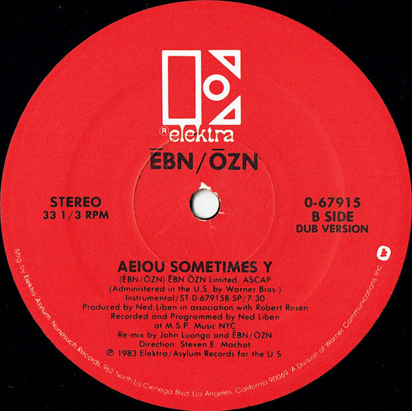 Disco de Vinil - Ēbn-Ōzn - AEIOU Sometimes Y (12", Single) VG