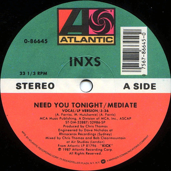 INXS - Need You Tonight / Mediate (12", Single, Spe) VG+