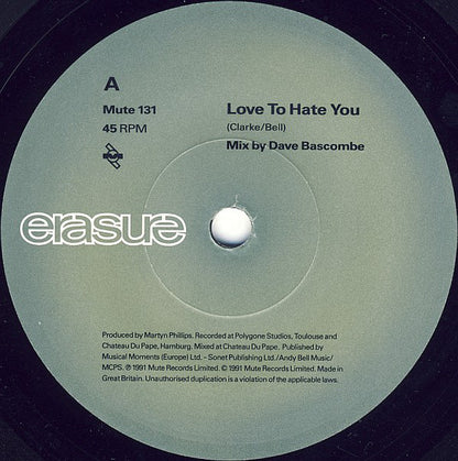 Disco de Vinil - Erasure - Love To Hate You (12", Maxi) VG+
