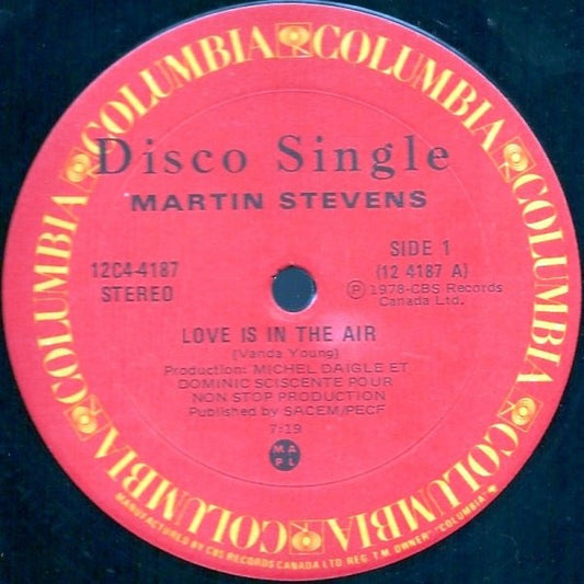 Disco de Vinil - Martin Stevens - Love Is In The Air (12") VG